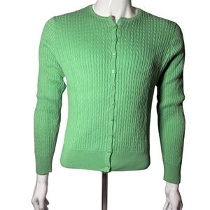 JEANNE PIERRE Mint Green Cable Knit Button-Front Cardigan